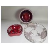 Pair of ruby glass and silver overlay trinket