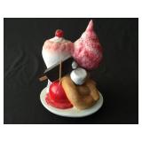 Vintage bisque ice cream sundae rotating music box
