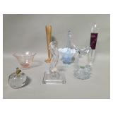 Hand blown basket, pedestal bowl, glass vases,