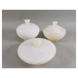 Three vintage alabaster lidded bowls