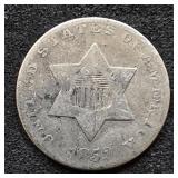 1852 3 cents small star silver coin
