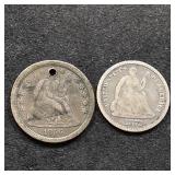 1872 Seated Liberty Half Dime and an1856 Seated