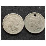 1865 and 1866 3 Cent Nickel Coins
