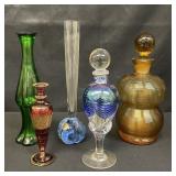 Group of vintage art glass perfume bottles and