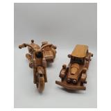Pair of handcrafted hardwood vehicle models