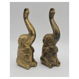 Pair of vintage brass seated elephant figurines