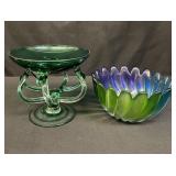 Vintage art glass centerpiece stand & multicolor