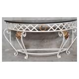 Vintage wrought iron console table with marble top