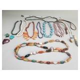 Group of vintage gemstone necklaces, pendants