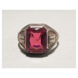 Art Deco silver ring with red stone