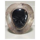 Vintage Mexican silver and carved onyx brooch