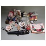 Box of miscellaneous - umbrella, vase, ring dish,