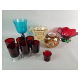 Group of art glass bowls, stemware, vase