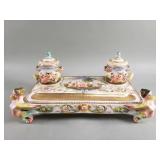 Vintage Capodimonte porcelain double inkwell