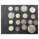 17 Silver Foreign Coins;  1875, 1880, 1886, 1902,