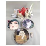 Group of porcelain and ceramic plates, vase,