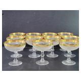 Eleven crystal coupe Champagne glasses with gold
