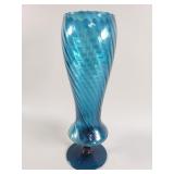 Vintage hand blown aquamarine glass vase