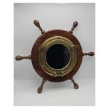Vintage brass and wood nautical porthole mirror