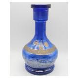 Cobalt blue glass vase with gilt floral motif