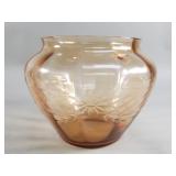 Amber glass vase with wheel-cut floral motifs