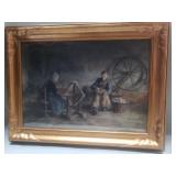 Signed watercolor painting "Interior with Women
