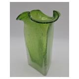 MCM green controlled-bubble art glass vase