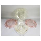 Group of depression glass, cake stands, bowl,
