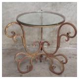 Vintage wrought iron side table with glass top