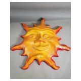 Vintage hand painted plaster sun face wall hanging