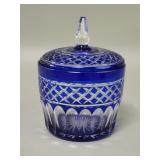 Cobalt blue cut to clear candy dish