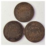 1865 and 2 1868 U.S. 2 Cents Coins.