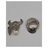 Two vintage sterling silver brooches, JewelArt