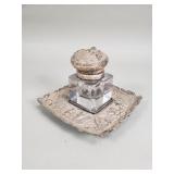 Vintage crystal and silver plate inkwell
