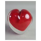 Hand blown glass heart form paperweight