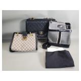 Group of faux leather handbags with dustbags