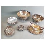 Group of six silver plates items, gravy boats,