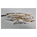 Vintage designer tie clips, tie bars, pocket knife