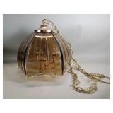 Vintage amber glass 3 bulb pendant light missing