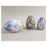 3 vintage murano millefiori glass paperweights