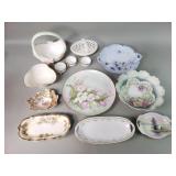 Group of porcelain and ceramic basket, plates,