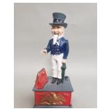 Vintage cast iron Uncle Sam mechanical coin bank