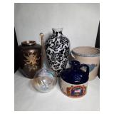 5 vintage ceramic & glass urns, pitchers, vases