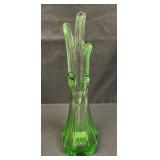 Vintage green swung art glass vase