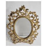 Vintage signed brass ornate tabletop mirror