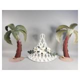 Group of metal shelf and palm tree decoration