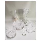 Group of crystal bowls, bell, vase, etc.