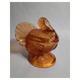 Vintage LE Smith amber lidded candy dish