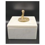 White marble box with gold-tone snake handle