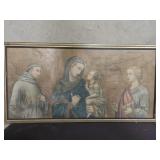 Vintage signed religious painting on fabric